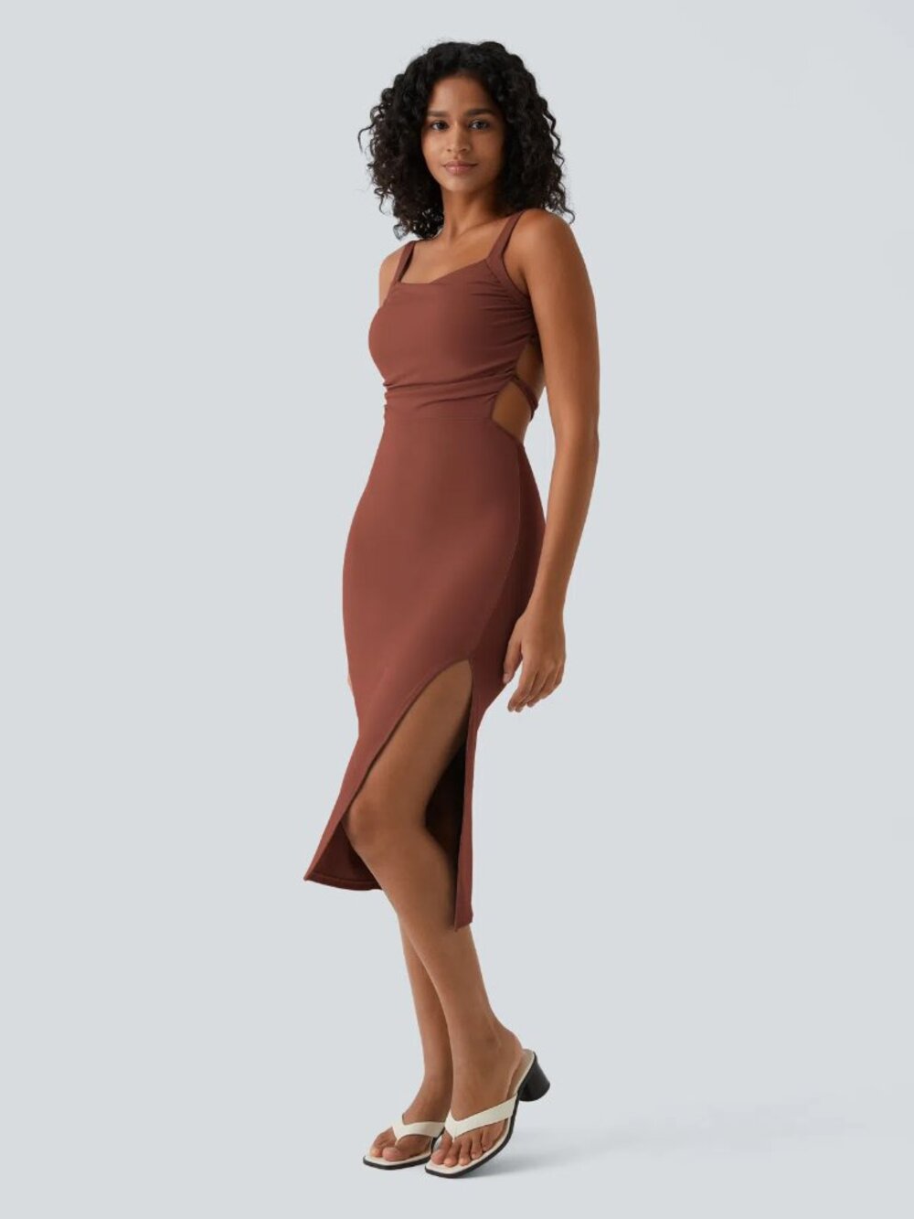 ☀️ Halara Ruched Lace Up Backless Split Bodycon Midi Dress M - Picture 11 of 11